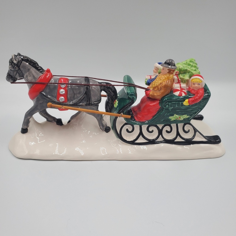 Department 56 Christmas Sleigh with Horse and Figures Ceramic Collectible  flaws